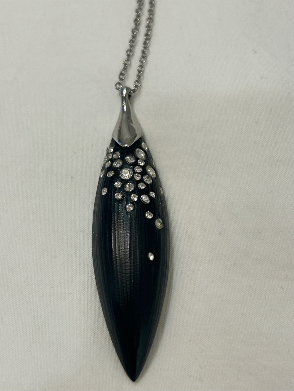 Alexis Bittar black lucite pendent necklace with crystals & silver accent chain